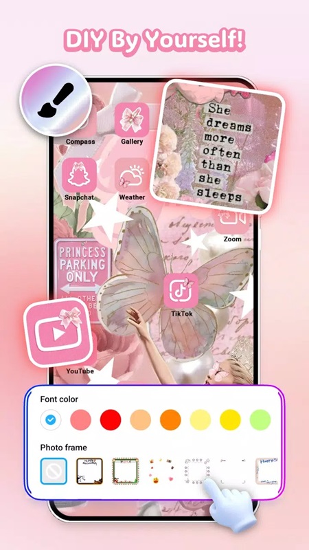Change the colors and fonts for DIY icons in Themely MOD APK