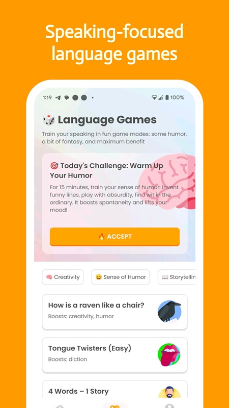 Choose and participate in language games in Talksy MOD APK