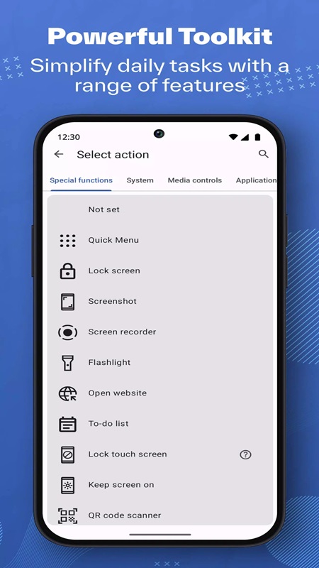 Select actions for shortcuts in Button Master MOD APK