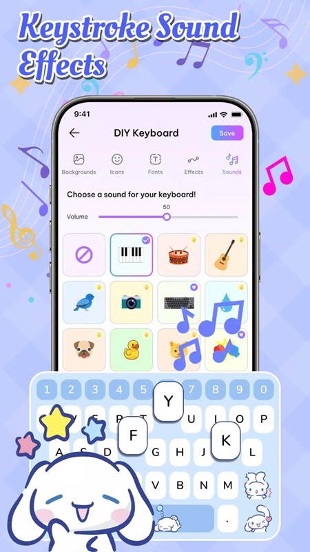 Customize sound effects to suit your needs in Emoji Font Keyboard & Themes MOD APK