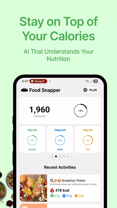 Control calories and nutrients in FoodSnapper AI MOD APK