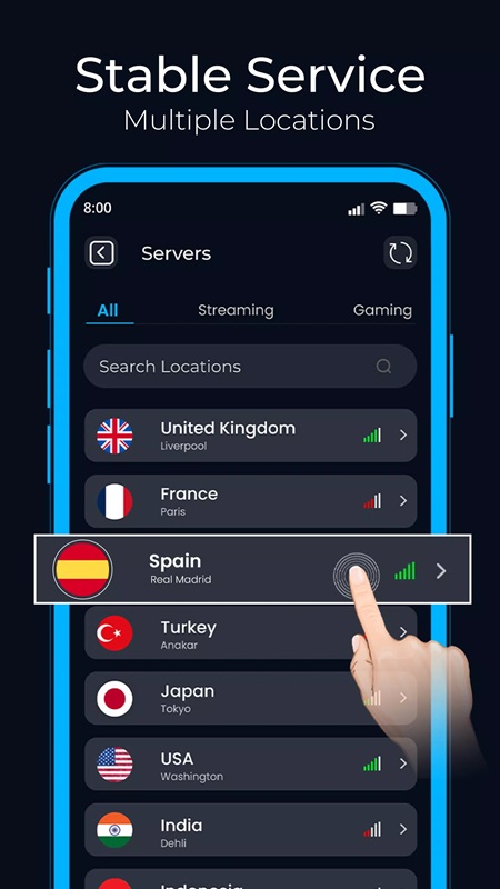 Worldwide servers give you freedom to choose in Privify MOD APK