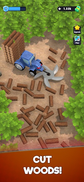 Go into the forests to chop different types of wood in Idle Lumber Chopper Empire MOD APK