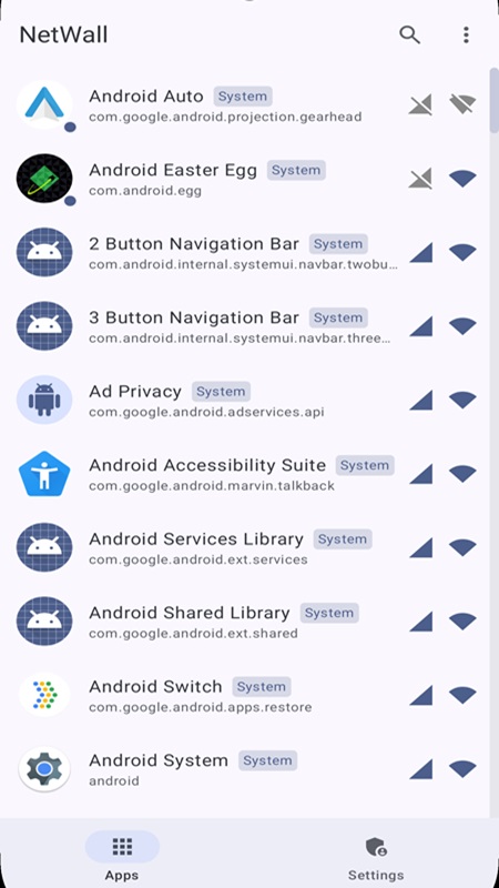 Manage network and mobile data access permissions for multiple applications in NetWall MOD APK
