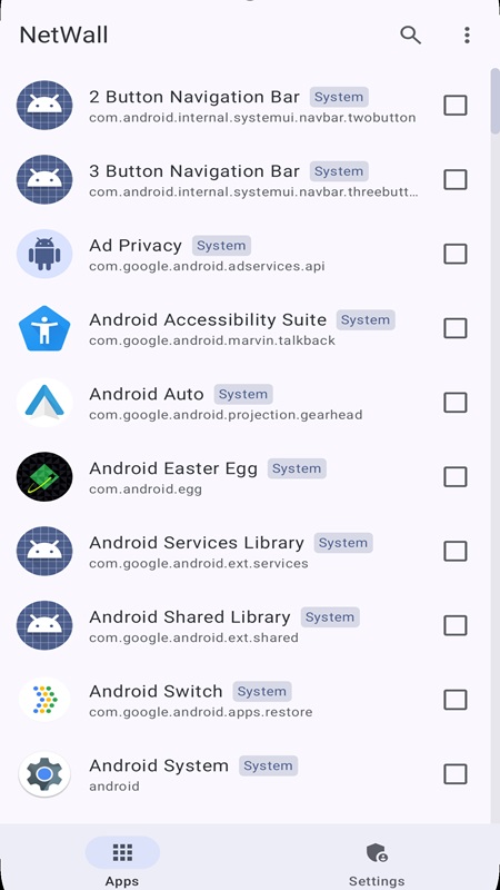 Select the application you want to connect to in NetWall MOD APK