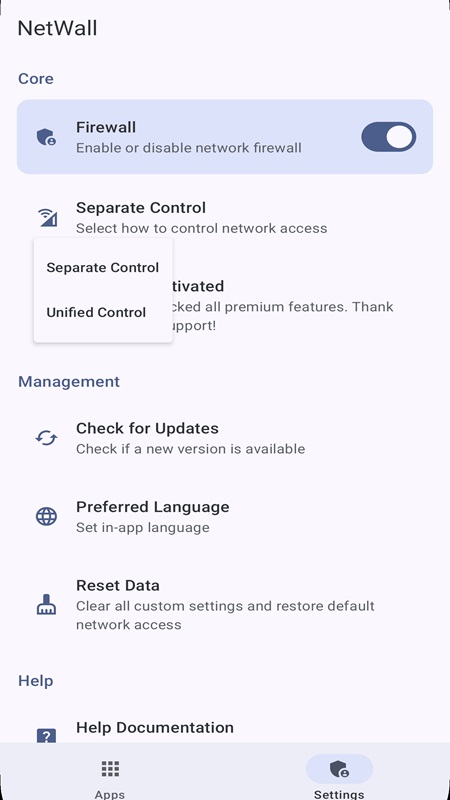 Choose the appropriate network management method in NetWall MOD APK