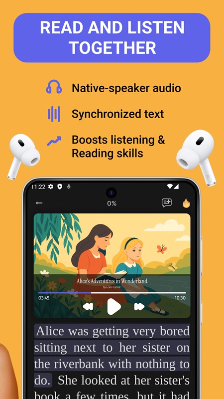 Listen and follow along with the book's content in Bookvo MOD APK