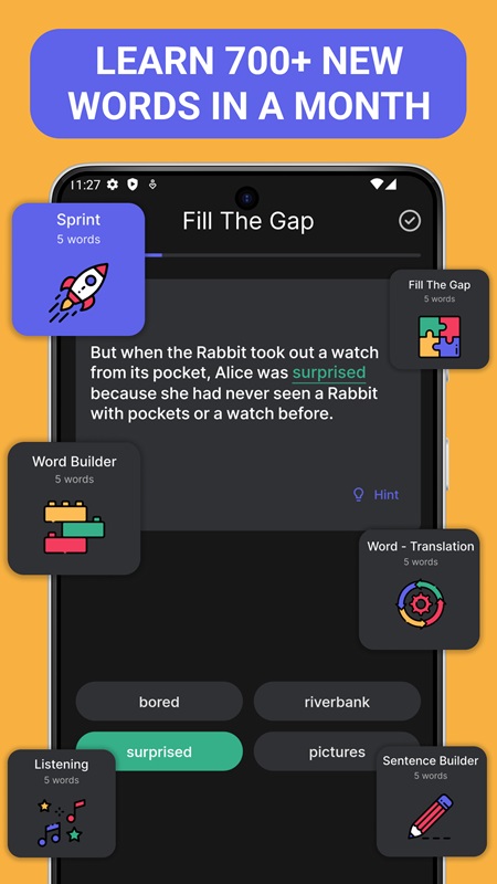 Review the vocabulary saved in Bookvo MOD APK