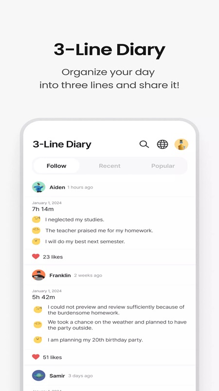 Create a three-line personal diary to record your mood every day in Dote Timer MOD APK