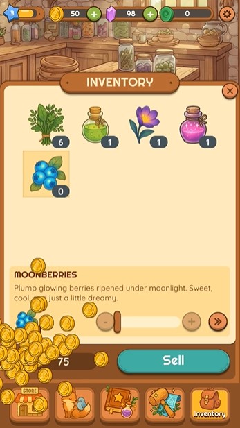 Sell ​​the products you have created in exchange for gold in Evergrove Idle MOD APK
