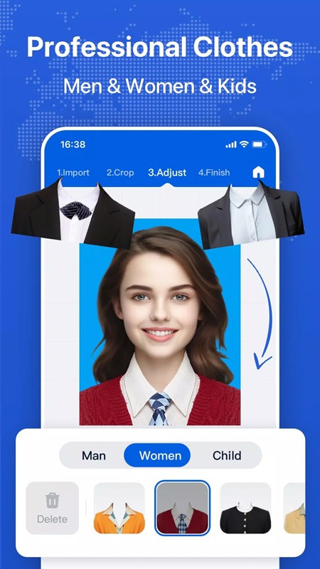 Change your outfit with many different styles to choose from in PhotoID MOD APK