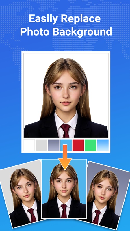 Easily change your passport photo background to a variety of vibrant colors with Passport Photo MOD APK