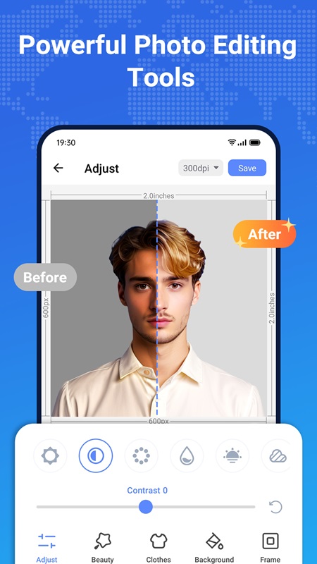 Adjust brightness, contrast, and other image parameters in Passport Photo MOD APK