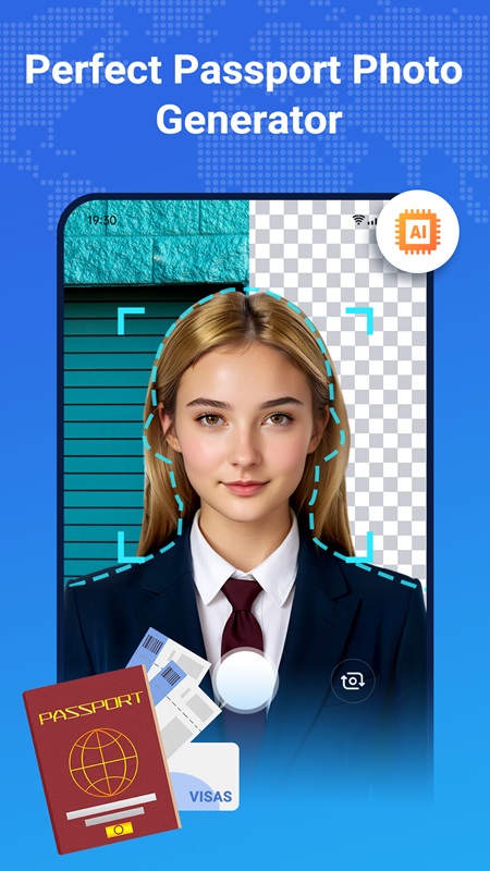 Use the professional AI-powered background removal tool in Passport Photo MOD APK