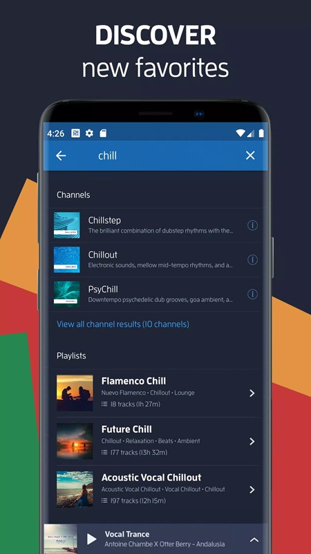 Create your favorite playlist with just a few simple steps in DI.FM Electronic Music Radio MOD APK