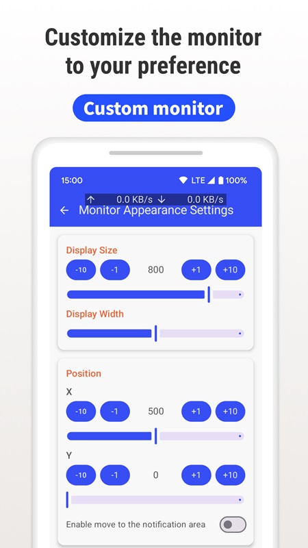 Customize the size and appearance of the speed indicator in Internet Speed ​​Monitor MOD APK