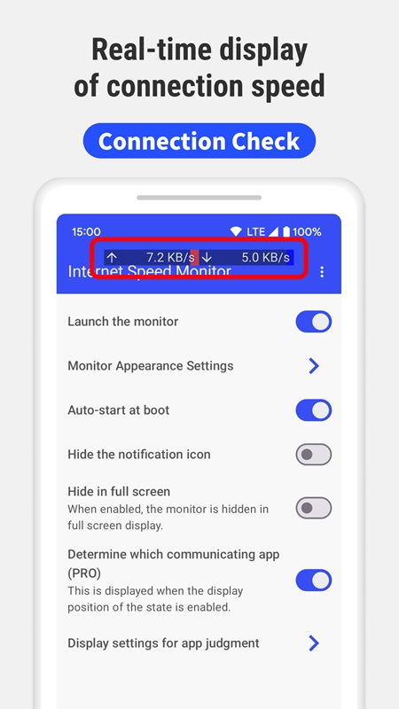 Monitor your internet speed directly on the main interface in Internet Speed ​​Monitor MOD APK