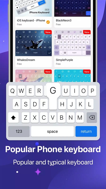 Diverse keyboard interfaces for you to choose from in Keyboard OS 18 MOD APK