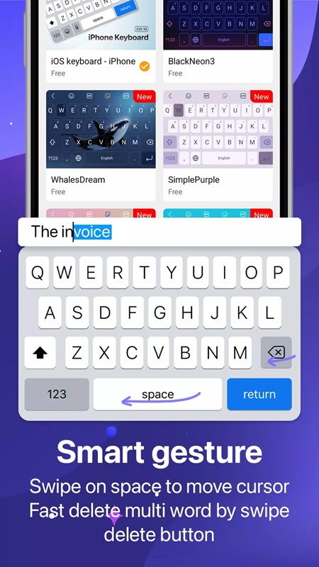 Quickly delete multiple words by swiping in Keyboard OS 18 MOD APK