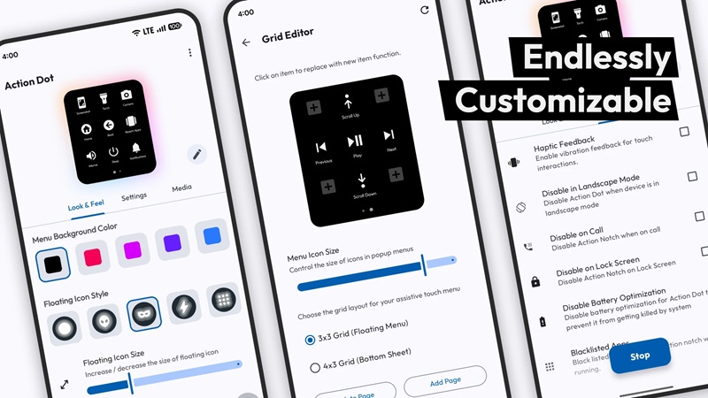 Adjust the size, color, and appearance of the floating button in Action Dot MOD APK