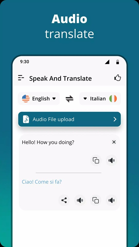 Translate audio files quickly with just a few simple steps in Speak & Translate all Language MOD APK