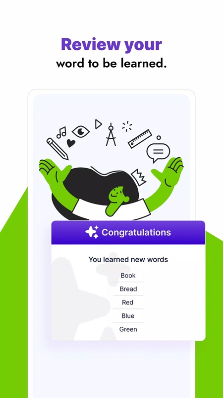 Review vocabulary through quick exercises in 10 Minute Language MOD APK