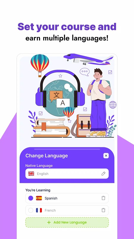 Set a goal to learn many different languages in 10 Minute Language MOD APK