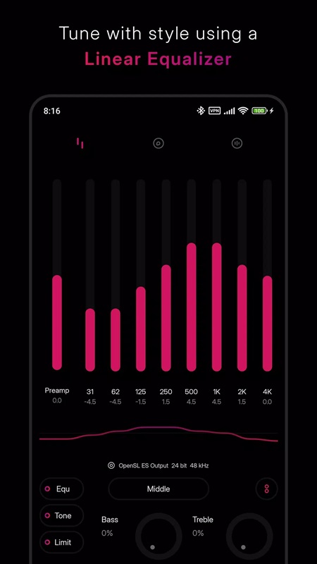 Adjust the linear equalizer in Proxima MOD APK