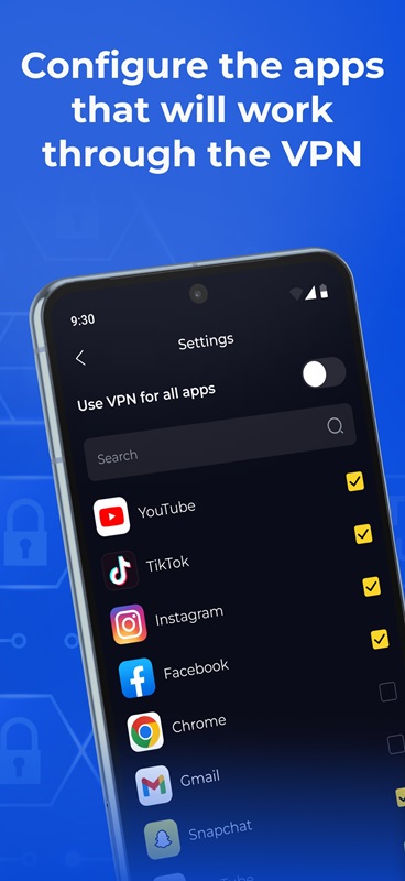 Search and select more different applications in 1VPN MOD APK