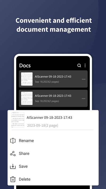 Easily manage and delete document files in AIScanner MOD APK