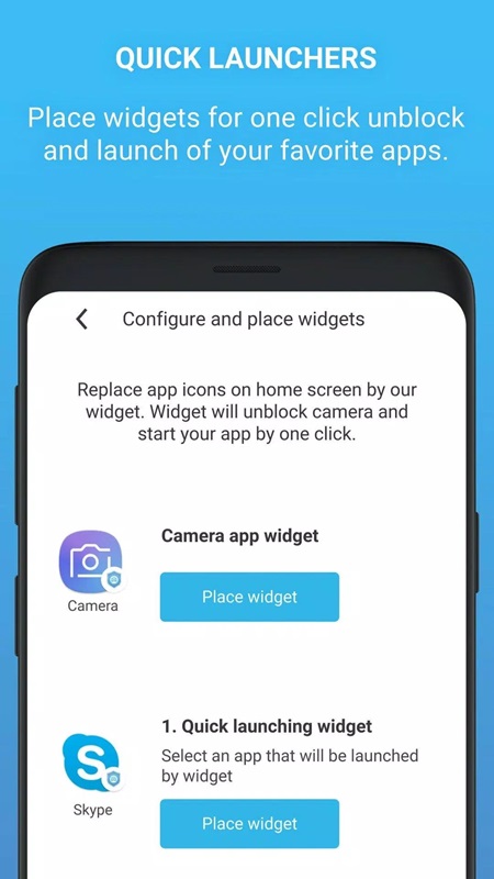 Create widgets to open and run your favorite apps in Camera Block MOD APK
