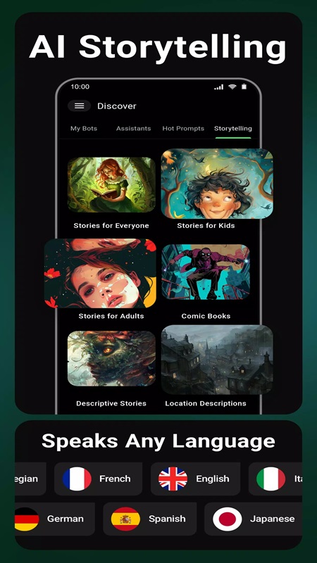 Use AI assistant to create many good stories in ChatBox MOD APK