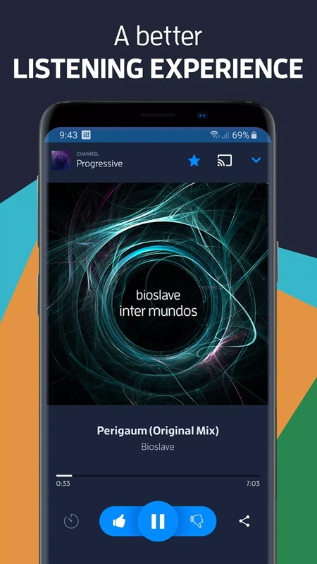 Easily adjust playback speed, volume of songs in DI.FM Electronic Music Radio MOD APK