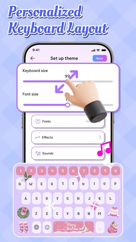 Freely customize the keyboard size according to your needs in Emoji Font Keyboard & Themes MOD APK