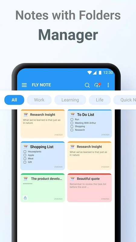 Organize your notes into different folders in FlyNote MOD APK