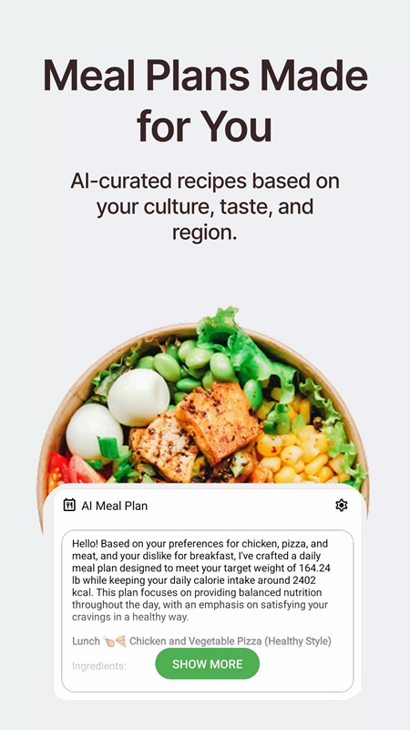 Build a meal plan that fits your personal goals in FoodSnapper AI MOD APK