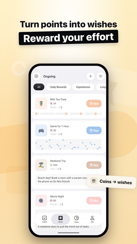 Transform your reward points into your favorite wishes in Fun Habit MOD APK