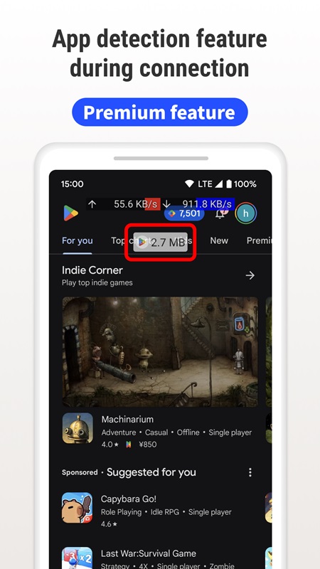 Detect applications that are accessing the internet while connected in Internet Speed ​​Monitor MOD APK