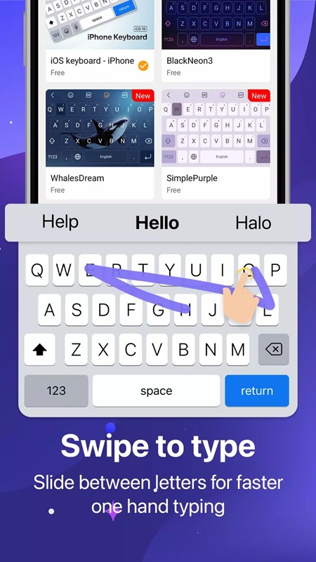 Slide and hold keys to optimize typing in Keyboard OS 18 MOD APK
