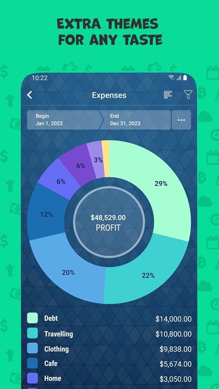 Easily change the display theme in Money Pro MOD APK
