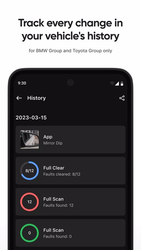 Keep track of every change of your vehicle in your history section in OBDeleven MOD APK