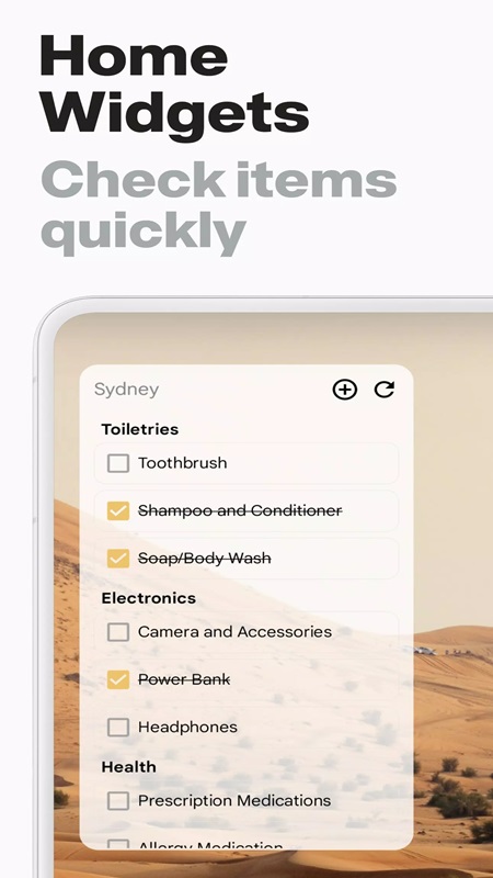 Create a list management widget directly on your screen in PackMate MOD APK