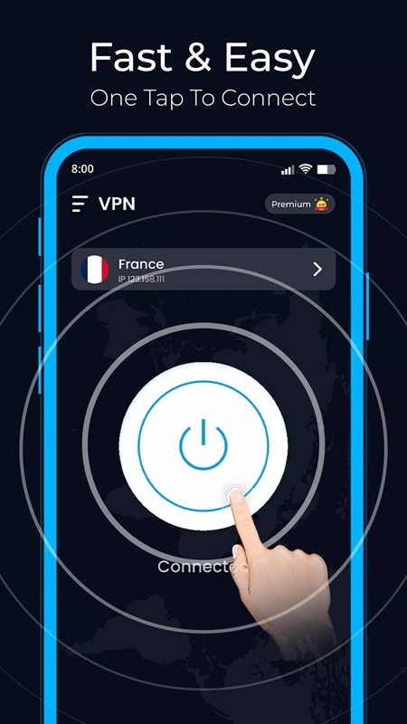 Simple interface with just one touch can find the right server in Privify MOD APK