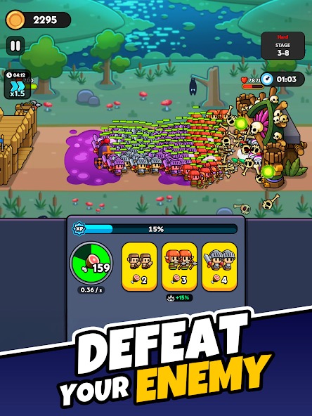 Engage in battles against monsters in Tiny Warriors Rush MOD APK