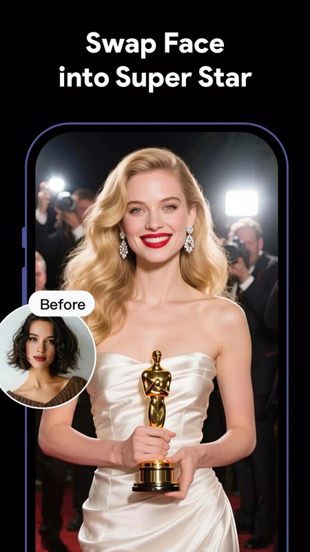 Easily swap faces with famous superstars in ToonTap MOD APK