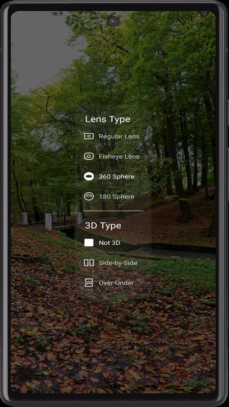 Many types of lenses suitable for taking photos and videos in VR Media Player MOD APK