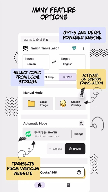 Optimize the translation process with automatic translation mode in Manga Translator MOD APK
