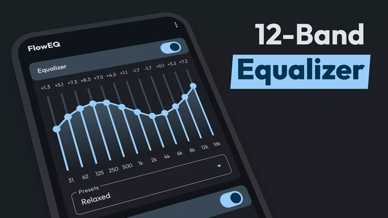 Easily customize the sound equalizer with 12 frequencies in Flow Equalizer MOD APK
