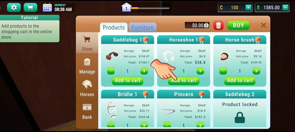 Import more different items to sell to customers in Horse Shop Simulator MOD APK