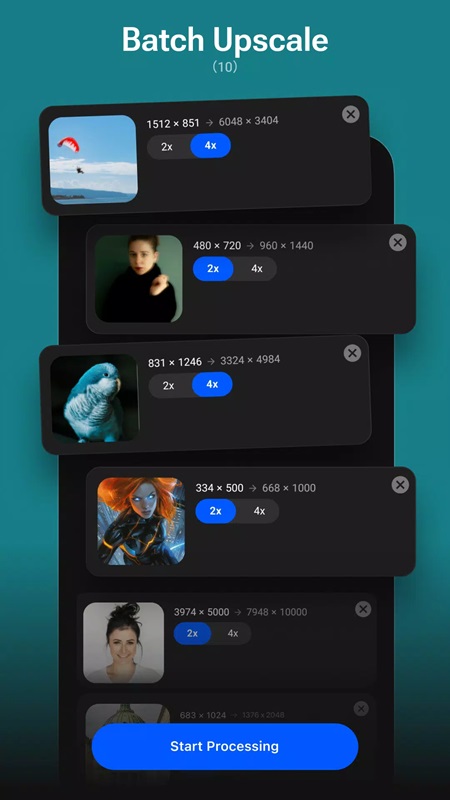 Enlarge multiple photos at once in AI Enlarger MOD APK